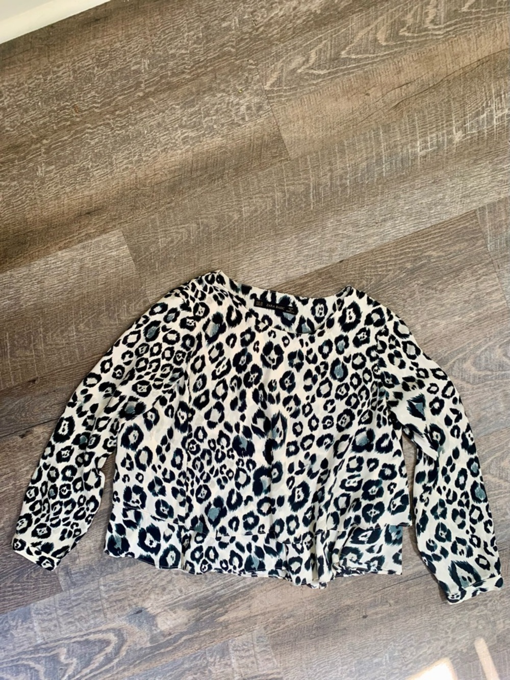Zara Leopard Print Long Sleeve Blouse - Black & Cream